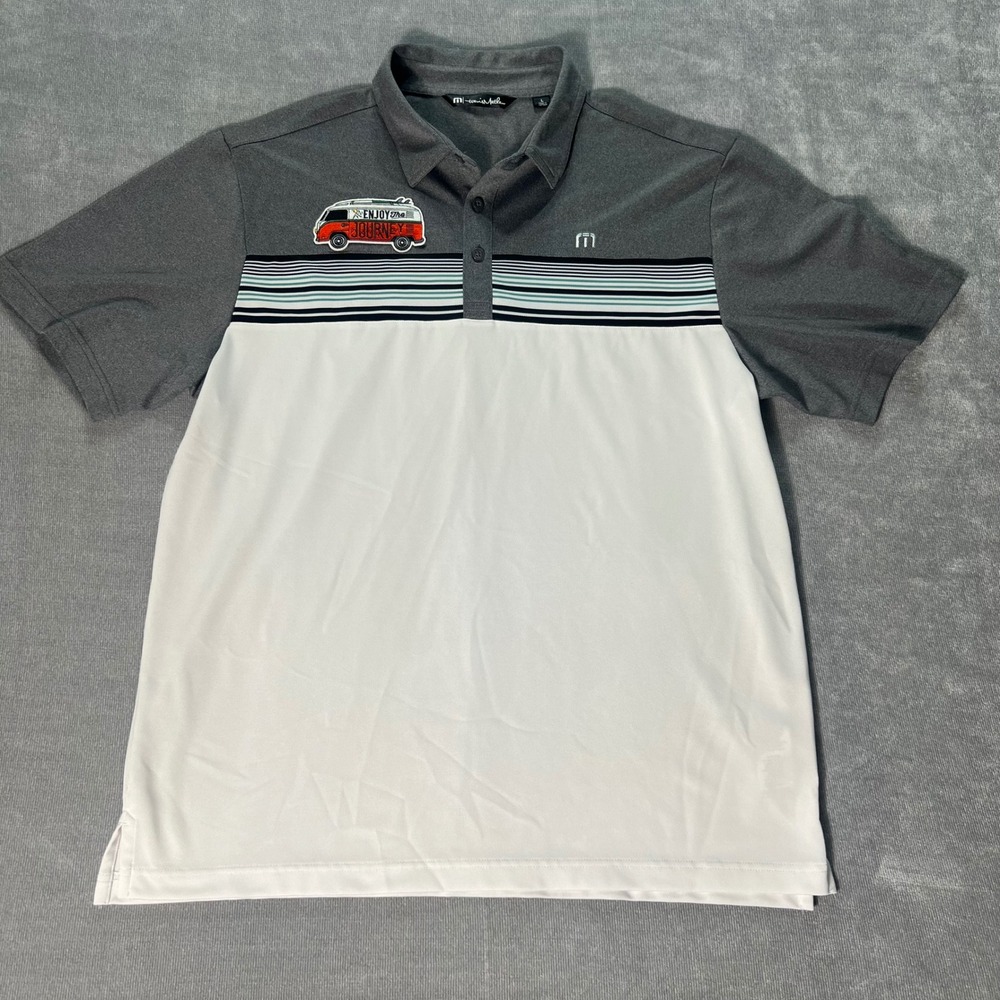 Travis Mathew Mens Polo Shirt‎ Grey White Large READ*
